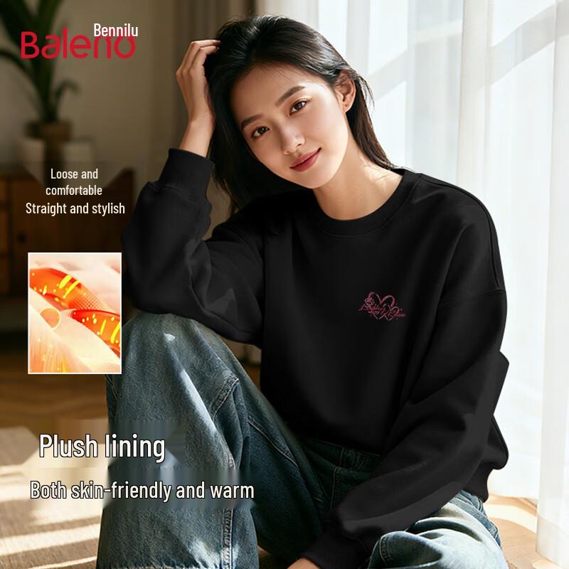 

Baleno Women s Fleece-Lined Round Neck Heart Rose Print Sweatshirt XL