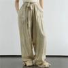 Johnature Women Vintage Bandage Straight Pants Solid Color Summer Elastic Waist Loose Pockets Female Long Trousers