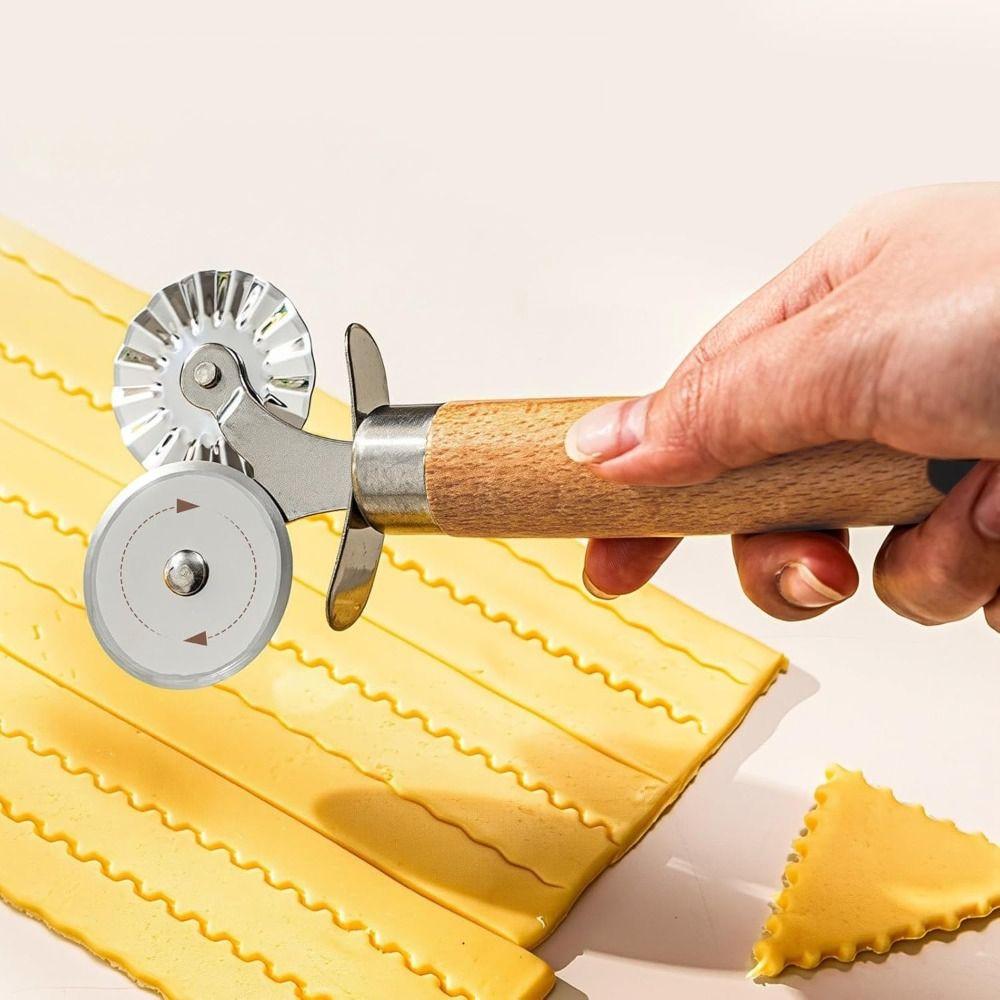 2 in 1 Biscuit Embossing Rolling Wheel Double Wheel Pasta Cutter Ravioli Mold Baking Tool