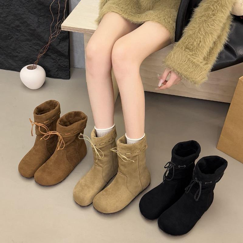 Retro Niche Frosted Leather Small Short Boots Women's New Autumn and Winter Flat-bottomed Sleeve Martin Boots and Ankle Boots Short