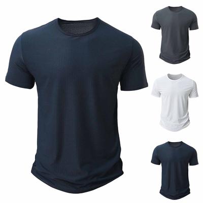 Herren Sommer Einfarbig Texturiert Rundhals Kurzarm Top Herren Freizeitmode Hemd