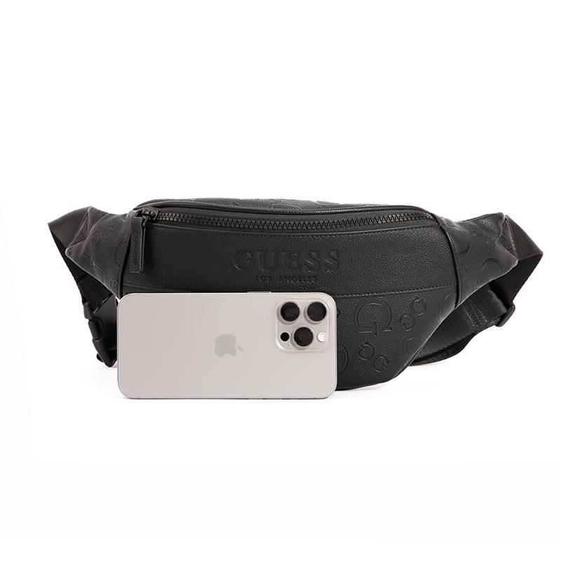 New GUESS Synthetic Leather One Shoulder Crossbody Fanny Pack Sling Bag Regular Men's Black/Dark Gray GSPLD882994BLA