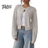 Maglia Lunga Manica Lunga Donna Cardigan Corto a Maglia, Top con Bottoni, Maglione Leggero Casual Girocollo per Primavera Autunno Aperto Davanti