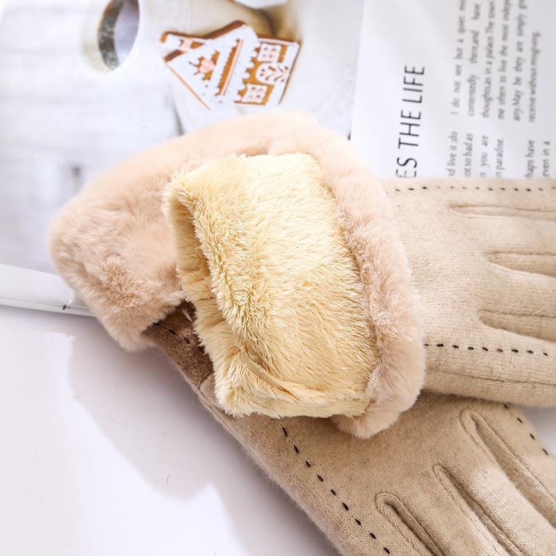 Wool fleece touch screen gloves women's autumn and winter warm fleece Korean version fashion cycling windproof wholesale one piece hair