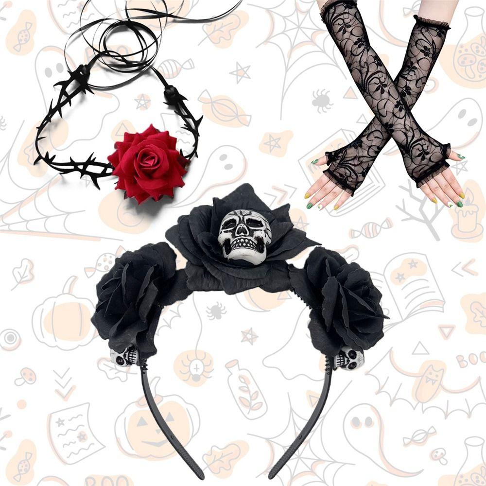 Novelty Halloween Costume Accessories Day of The Dead Headpiece Rose Flower Necklace  for Women