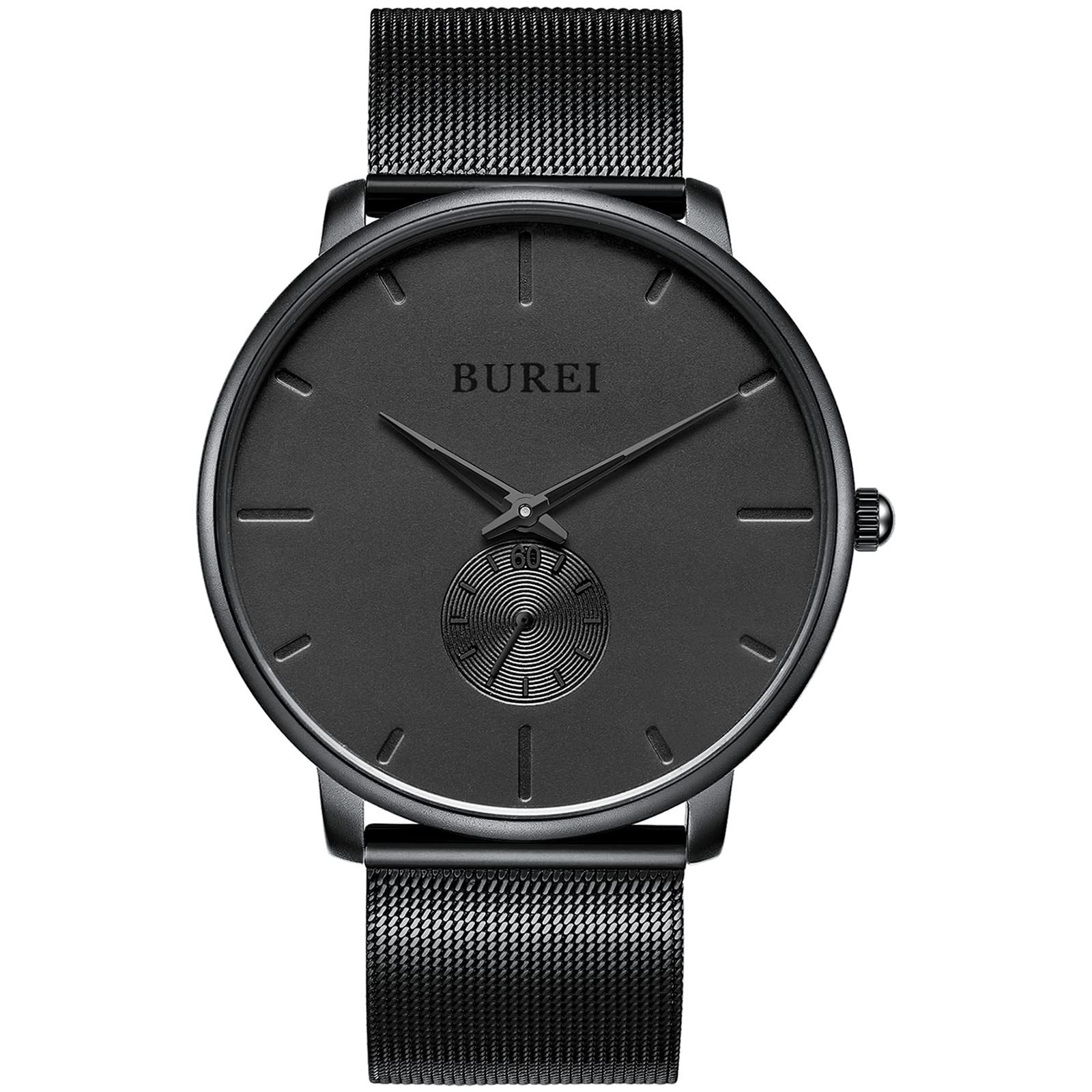 

BUREI Men s Black Watch, Simple, Stylish, Popular, Men s Black Watch with Leather Strap (AMJP-7, Stainless Steel)