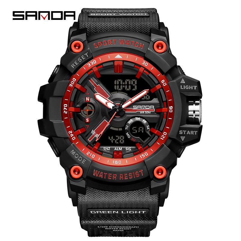 SANDA 3179 Digital Men Watch 50M Waterproof Watch Dual Display Quartz Sports Watch for Men Luminous Relogio Masculino