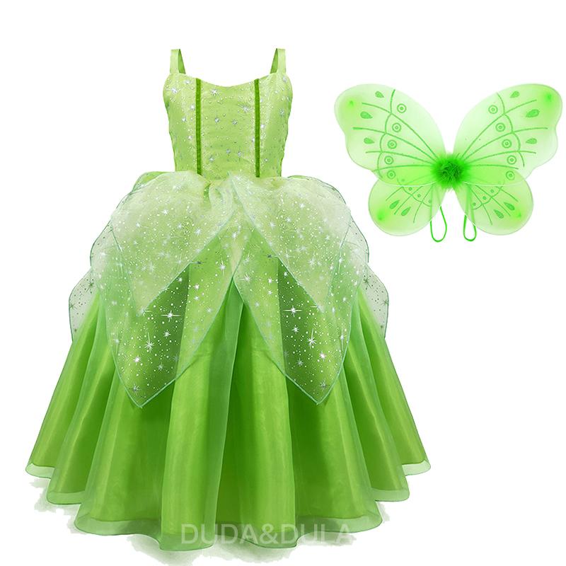 Girls Princess Tiana Dress Up Costume Cosplay Princess and The Frog Clothing Birthday Party Halloween Fancy Ball Gown