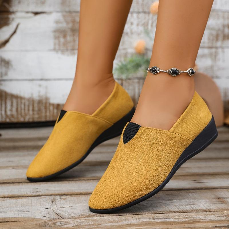 Wedge heel casual single shoes women's summer new shallow mouth pointed head one pedal suede single shoes