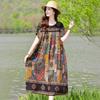 Women's Round Neck Short Sleeve Maxi Dress Loose Relaxed Waist Elegant Floral Print Plus Size Casual Summer Dress