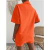 IHUASU Cotton and Linen Fashion Set, Solid-color Pocket Patch Off-the-shoulder Shirt and Shorts, Solid-color Short-sleeved Shirt