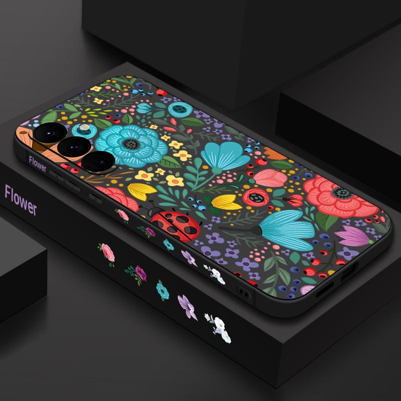 

Мягкий ТПУ чехол для Samsung Galaxy S25 S22 S23 S24 Ultra S24 FE A56 A55 A53 A54 A15 A16 A36 5G с принтом божьих коровок и цветов Galaxy S25