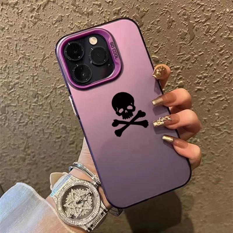 Black Skull Phone Case for IPhone 16 Cases IPhone 15 14 13 12 11 Pro Max Mini XS Max XR X 7 8 Plus SE Plating Silicone Cover