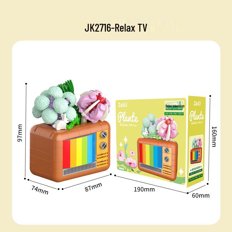 Jiaqi Retro TV Assembled Succulent Building Blocks Model JK2715