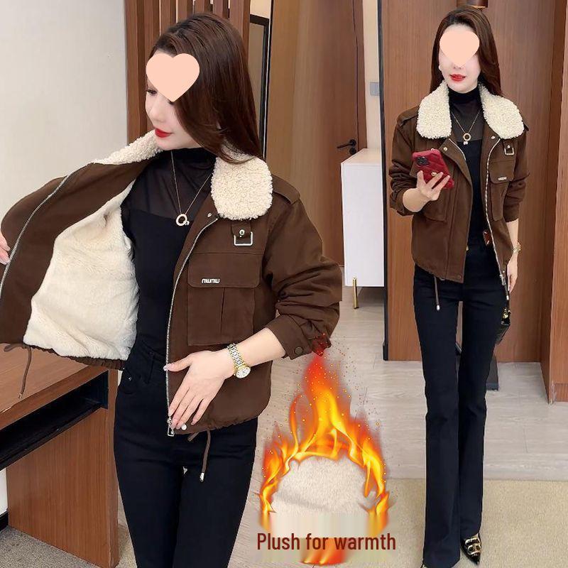 Petite Women's Thickened Fleece-Lined Cotton Jacket - Winter 2025 Fashion, Versatile, Slimming, Zipper Coat