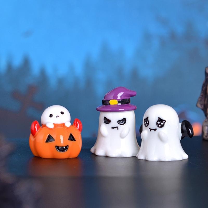 Resin Decorative Pumpkin Ghost Figurine Colorful Halloween Theme for Home and Office