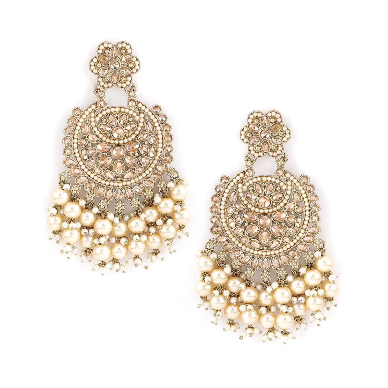 

Kundan Pearl Beads Chandelier Earrings Traditional Wedding & Festive Jewellery for Women & Girls