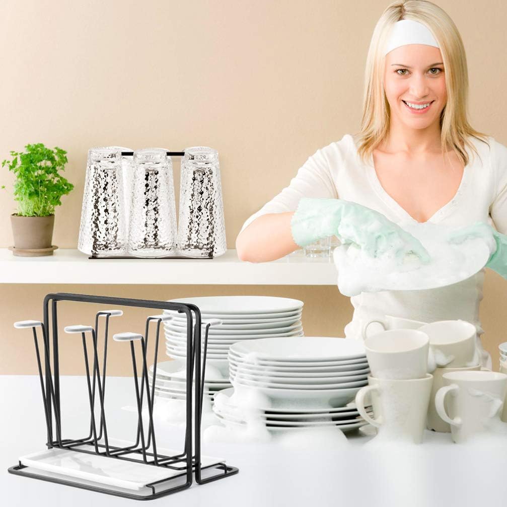 Yardwe Cup Drying Rack Japanese- Style Iron Mug Glass Bottle Organizer Tree Beer Wine Glass Shelf Drainer Stand Shelf Hook for Home Counter