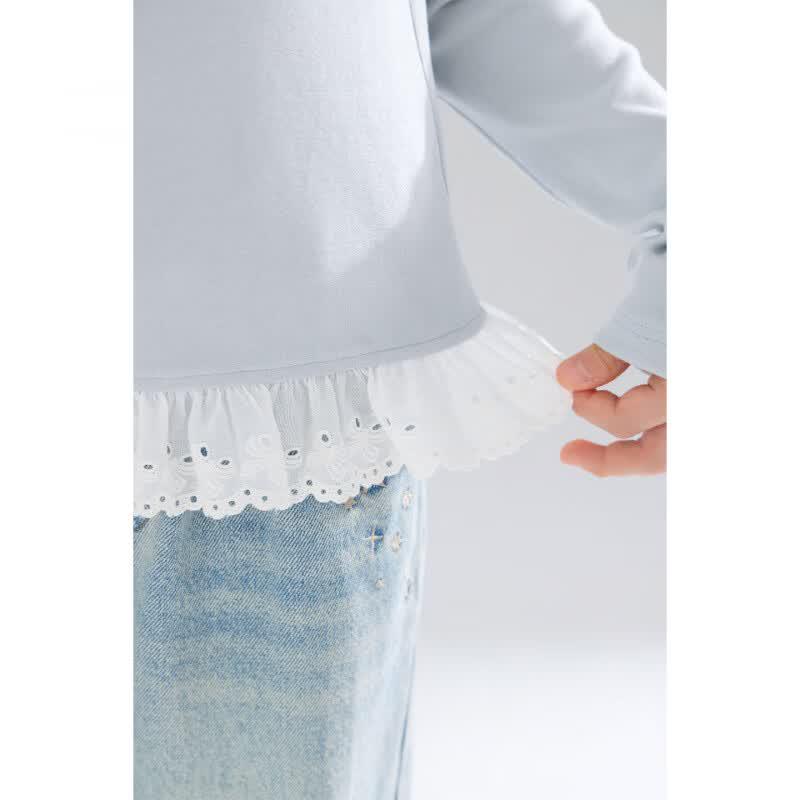 Mucmukn Girls' Warm Cloud Bow Lace Rhinestone T-shirt