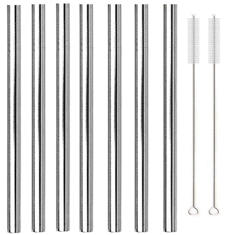 7 Colors 8.5" Wide Metal Drinking Straw 304 Stainless Steel Straws Set Reusable Boba Straw for Bubble Tea Milk Bar Accessory