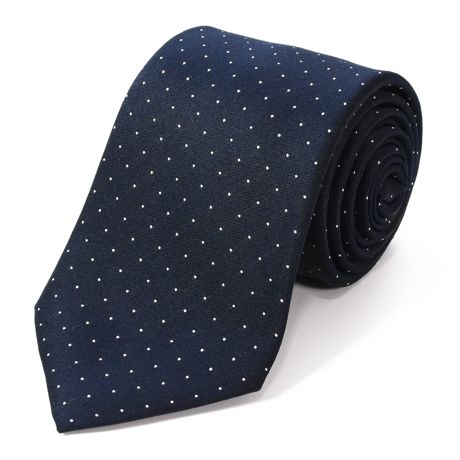 [Michiko London] Brand Necktie, Made in Japan, 100% Silk, Jacquard Weave, Pin Dot Pattern (Pattern A: Navy)