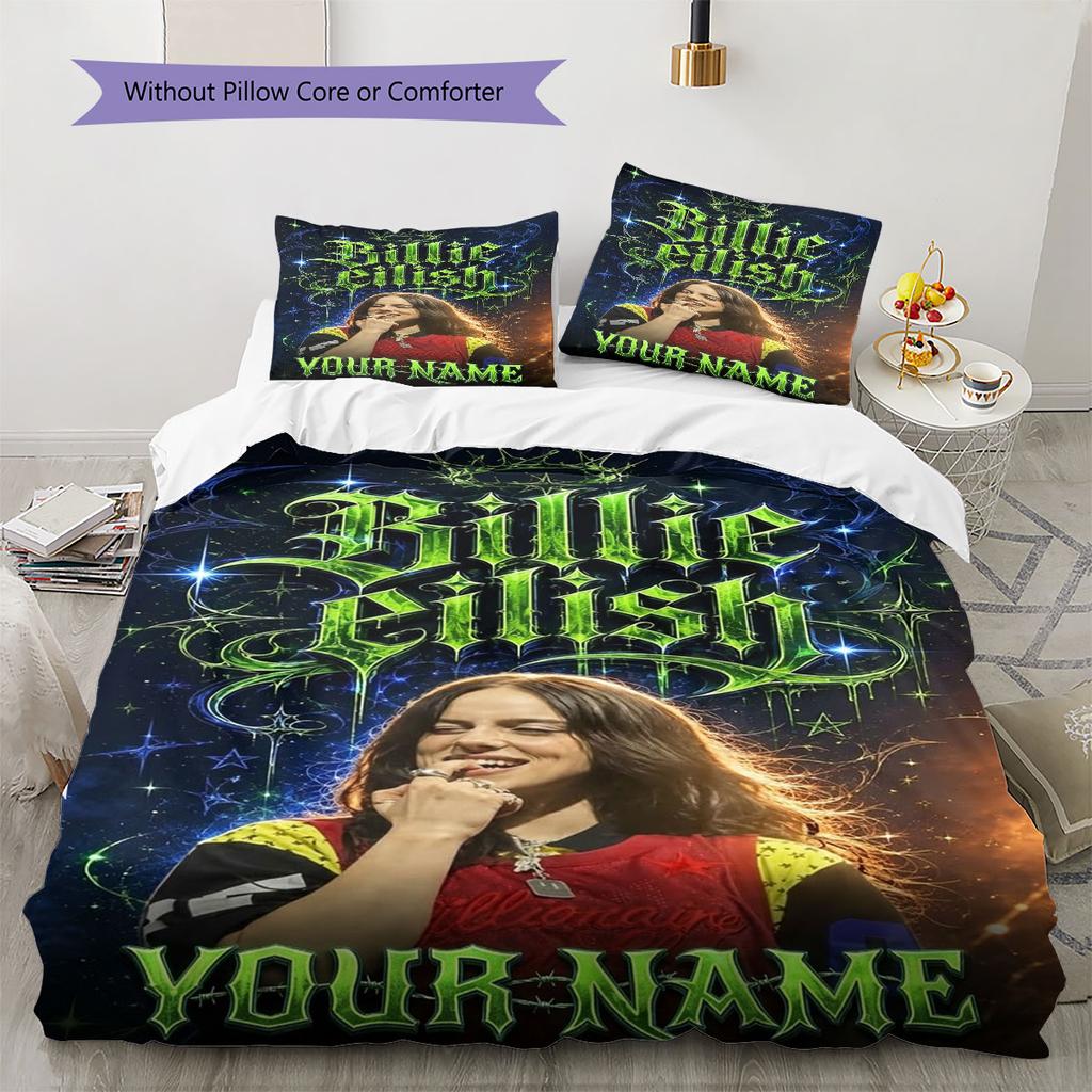 Biancheria da letto con motivo personalizzato nome Billie Eilish, Set piumone Copripiumone Federa Regalo di Compleanno per la Casa(1 * copripiumino + 2 * federa, senza nucleo)