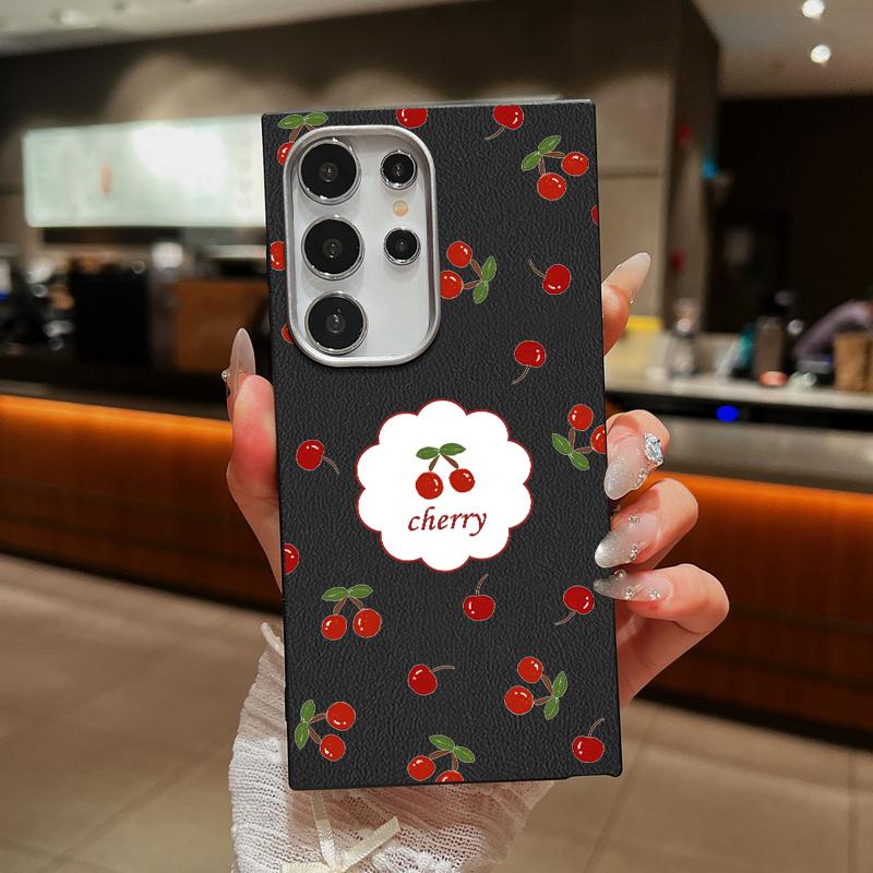 Cherry Pattern Soft Tpu Case for Samsung S25 S24 Fe S23 Ultra S22 S21 A16 A15 A55 A56 A35 A36 A25 Shockproof Slim Leather Texture Case Cover