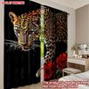 Set Of 2 Leopard Red Roses Curtains Digital Printing Wild Animal Floral Pattern Black Background Bold Living Room Decor Curtain For Sitting Made