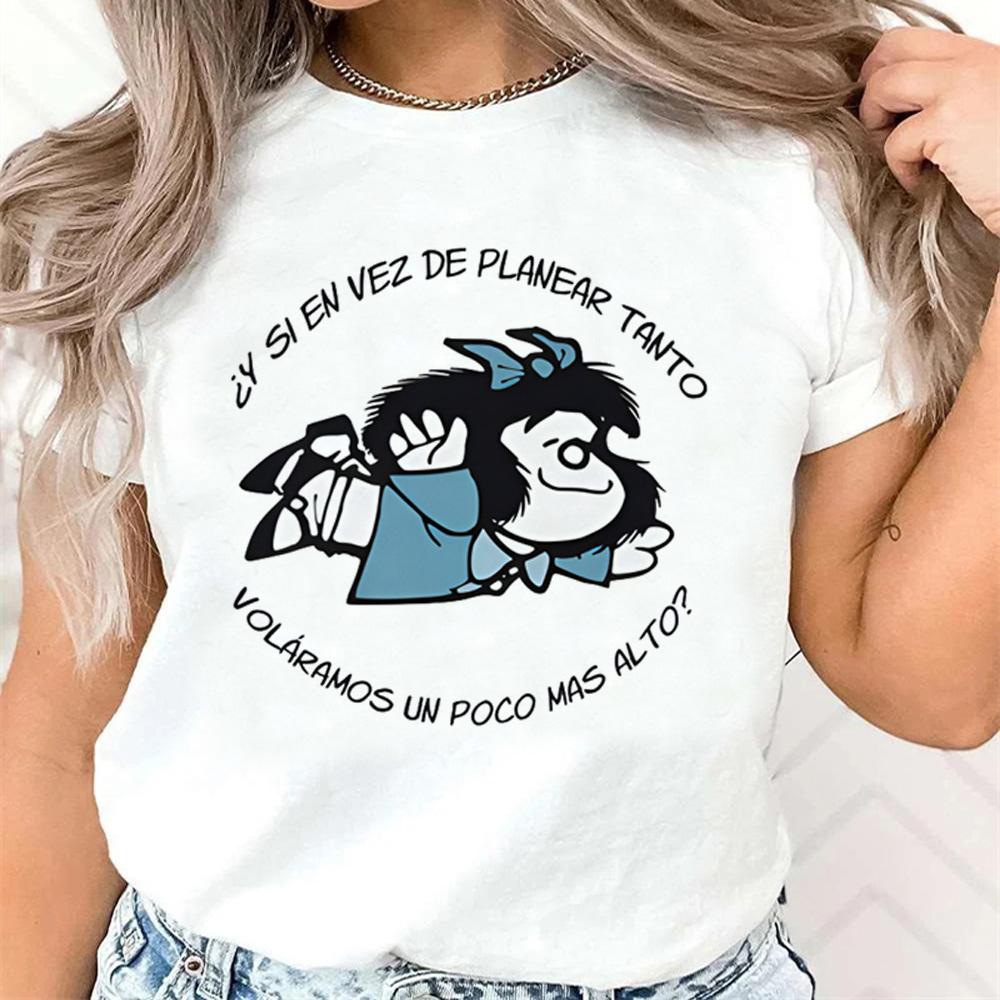 Summer Women T-Shirt Cartoon Mafalda Kawaii Graphic Short Sleeve Clothing Fashion Tops Tees Female Harajuku Streetwear Tops