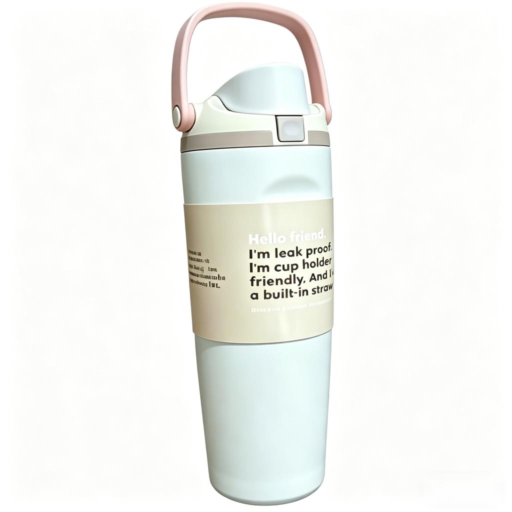 Stainless Steel Large Capacity Insulated Water Bottle Leak Proof Travel Mug with Built in Straw and Handle for Outdoor Use