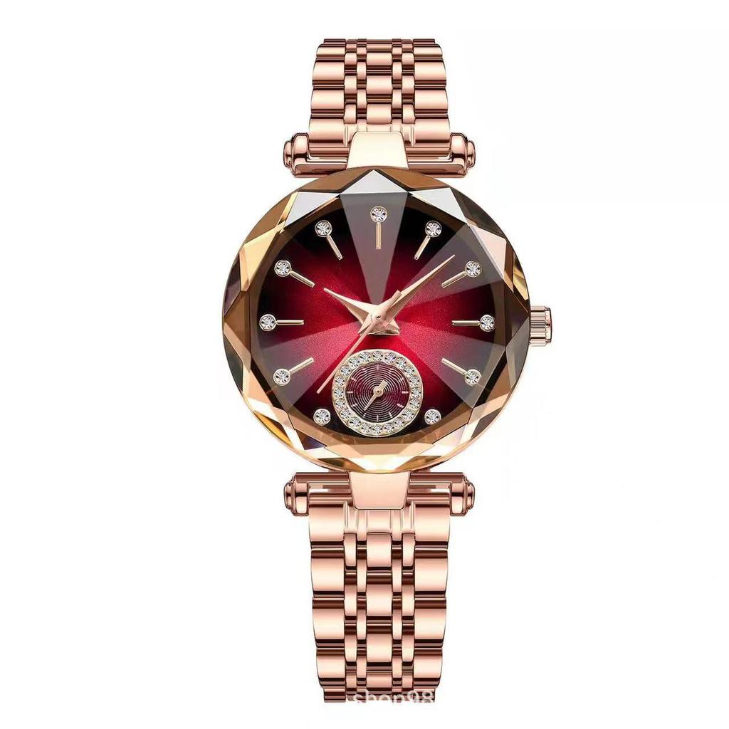 Elegant Ladies' Quartz Watch with Diamond Accents, Durable Glass, and Steel Band