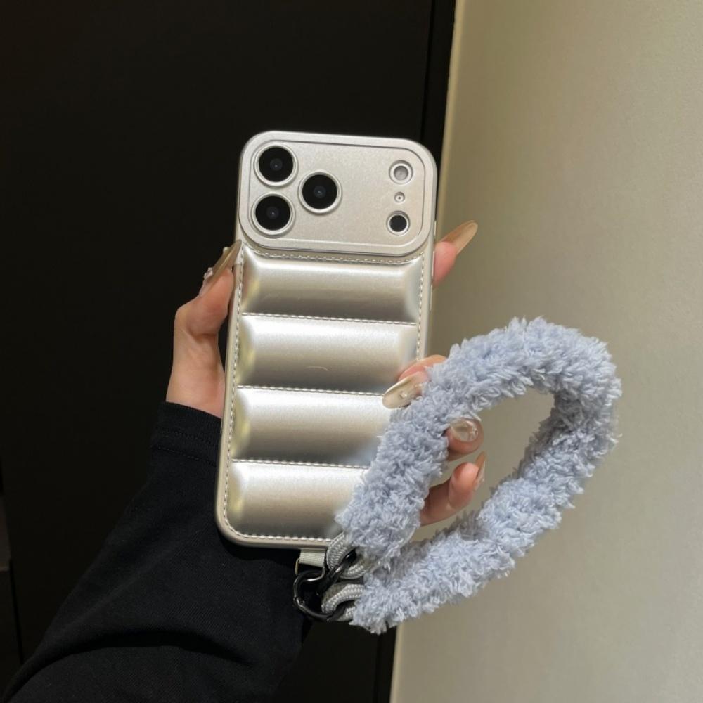 

Розкішна пухова куртка Хутряний ремінець-шнурок Чохол для iPhone 17 16 Pro Max Air 14 15 Plus 11 12 13 X Xr Xs Плюшевий ремінець на зап ястя Зимовий чохол iPhone XS срібний