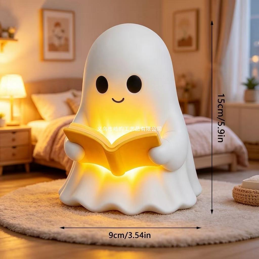 Cute Halloween Bedroom Decor Ghost Reading Night Light Table Lamp LED Warm Glow Spooky Figurine for Home