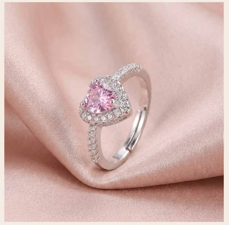Heart Ring Adjustable for Women Zircon Love Shaped Open Ring Silver Color Romantic Promise Jewelry Gift