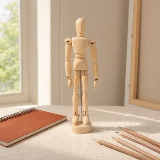 Wooden Manikin, Flexible Body Joints Human Figure Puppet Ornament, Poseable Articulated Hand Model for Sketching Drawing Painting Supplies