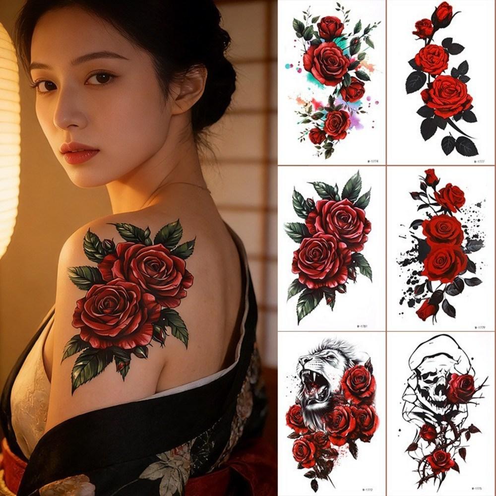 SETA Dark Rose Tattoo Sticker Semi-permanent Waterproof Arm Tattoo Henna Tattoo Unisex 6P (Easy To Attach To the Skin and Provides a Natural Fit)