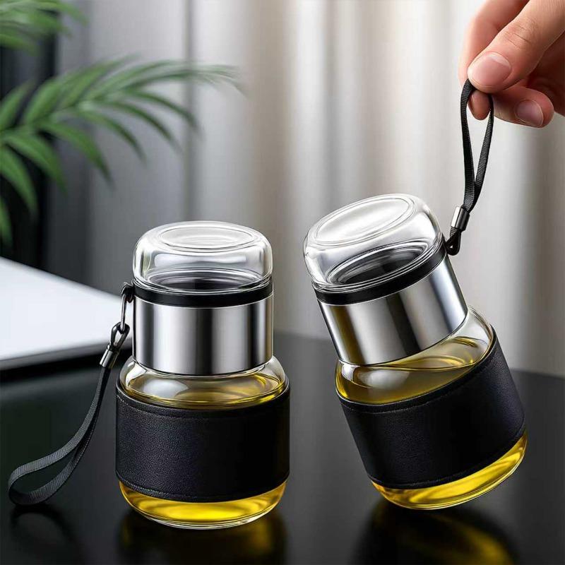 Ins High Value Pier Pier Glass Transparent Tea Cup Portable Car Water Cup Hand Cup Anti-scalding Tea Separation Cup