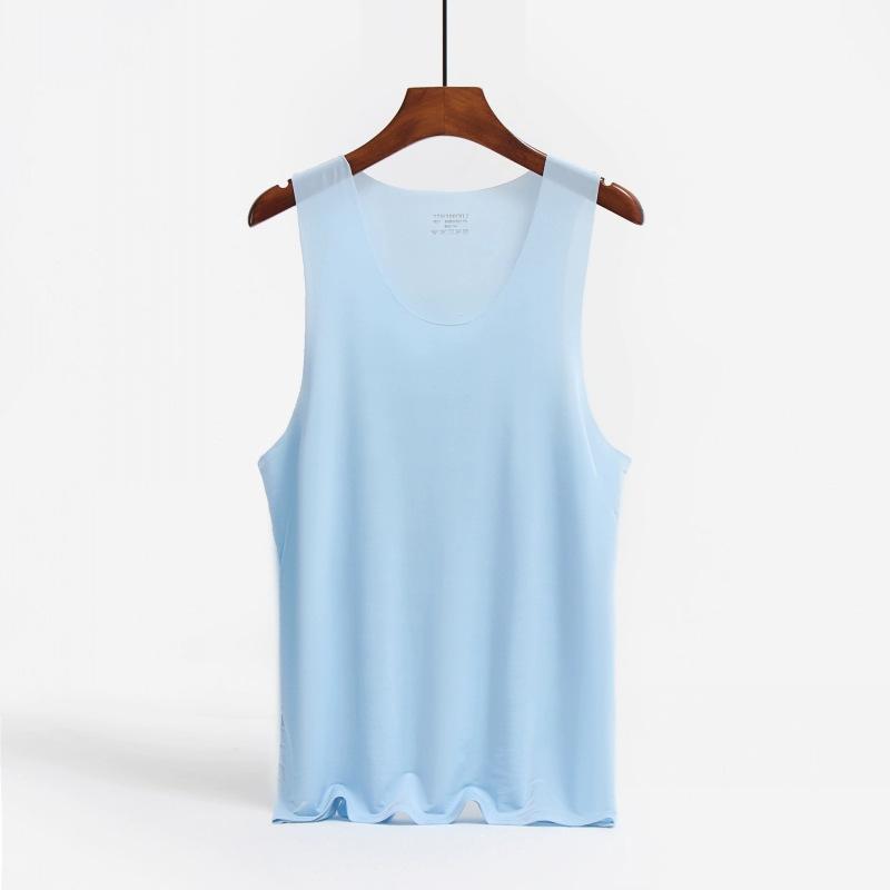 Men's Wide-shouldered Ice Silk Vest, Summer Ice-feeling Seamless Thin Bottoming Fitness Hurdle Sports V-neck Sleeveless Shirt