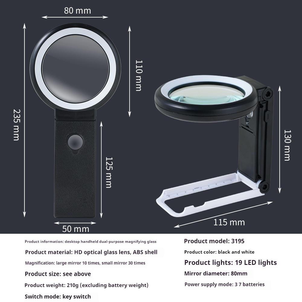 

Desktop Handheld Magnifier Dual-Purpose Magnifying Glass 30X 10X 18Led Cold and Warm Light