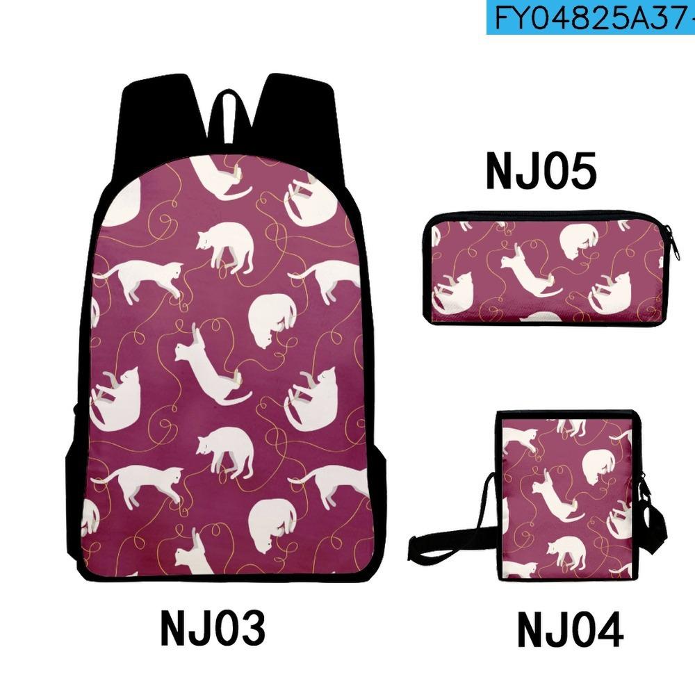 alla moda Popolare Divertente Gatti Freschi Stampa 3D 3pz/Set zaini per studenti Zaino per laptop Zaino Borsa a tracolla inclinata Astuccio