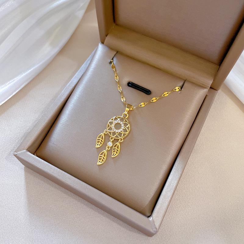 Feather Tassel Pendant Necklace for Women 2023 New Stainless Steel Chain Necklace Fashion Party Jewelry