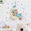 Cartoon Sleepy Bear In Pajamas with Moon Wall Stickers, Self-Adhesive Decor for Kids Room Bedroom Kindergarten Wall Decoration