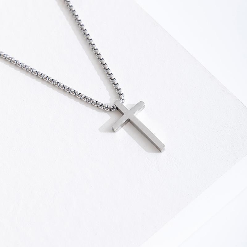 European and American Stainless Steel Cross Necklace Men's Long Pendant Personality Versatile Smooth Titanium Steel Necklace Cross