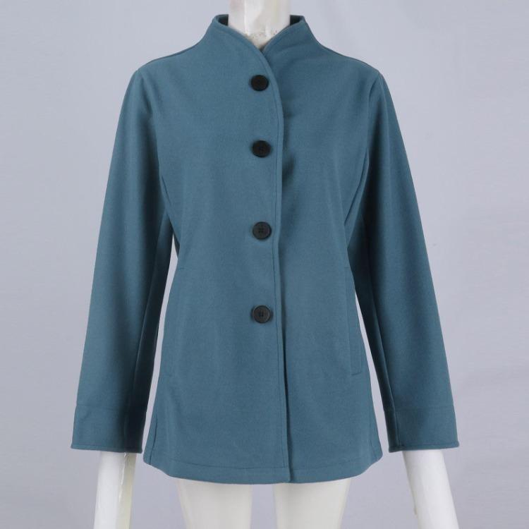 Winter Slim Fit Women Casual Woolen Coat Long Sleeve Button Cardigan Lapel Pocket