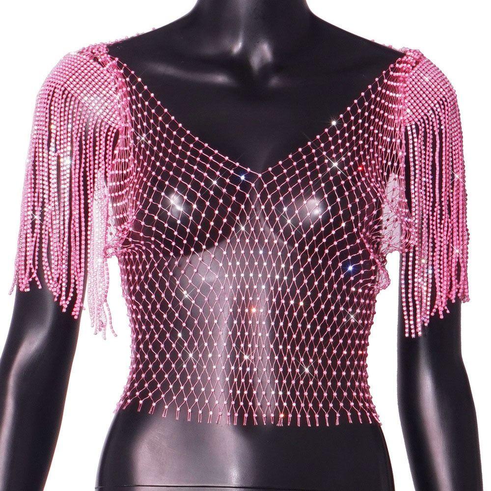 Rhinestone Fishnet Glitter Top Mesh Rhinestone Fishnet Cover Ups  Party