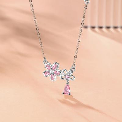 Original Sakura Your Heart Necklace Women's Pink Zircon Flower Clavicle Chain Fashion Versatile Necklace