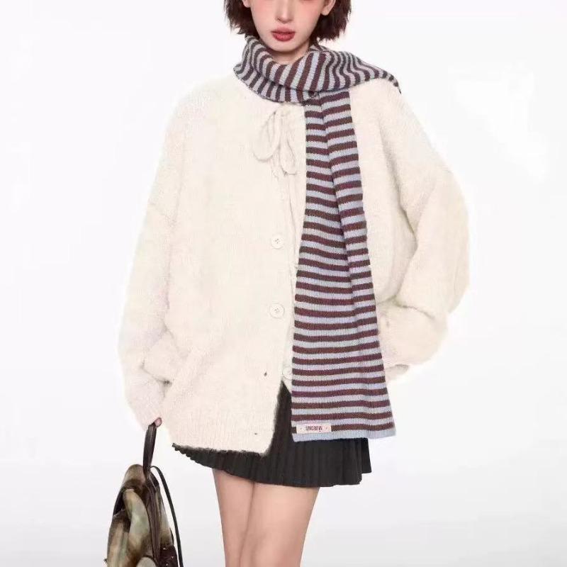 Retro bow sweater jacket women's autumn and winter loose lazy style new knitted cardigan top women