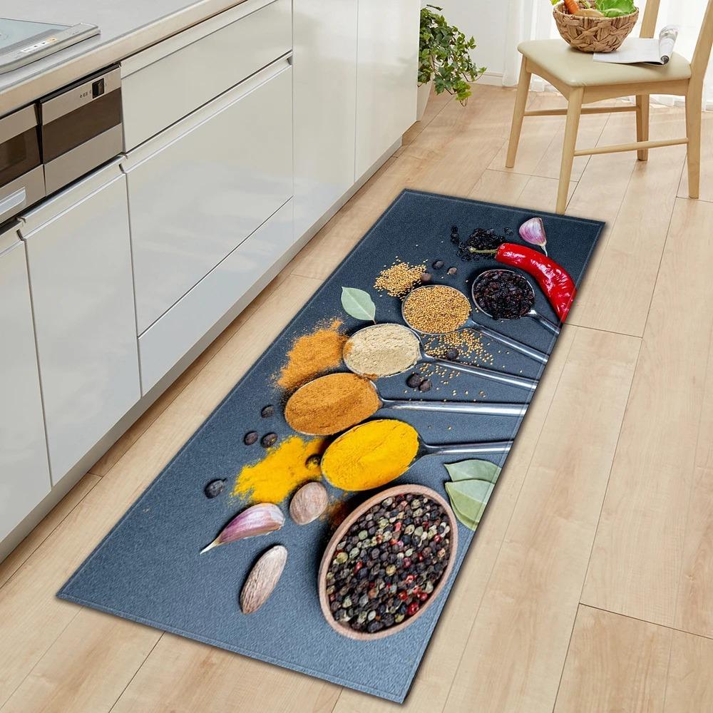 Ingredients and Spices Pattern Home Kitchen Floor Mats Door Front Decoration Floor Mats