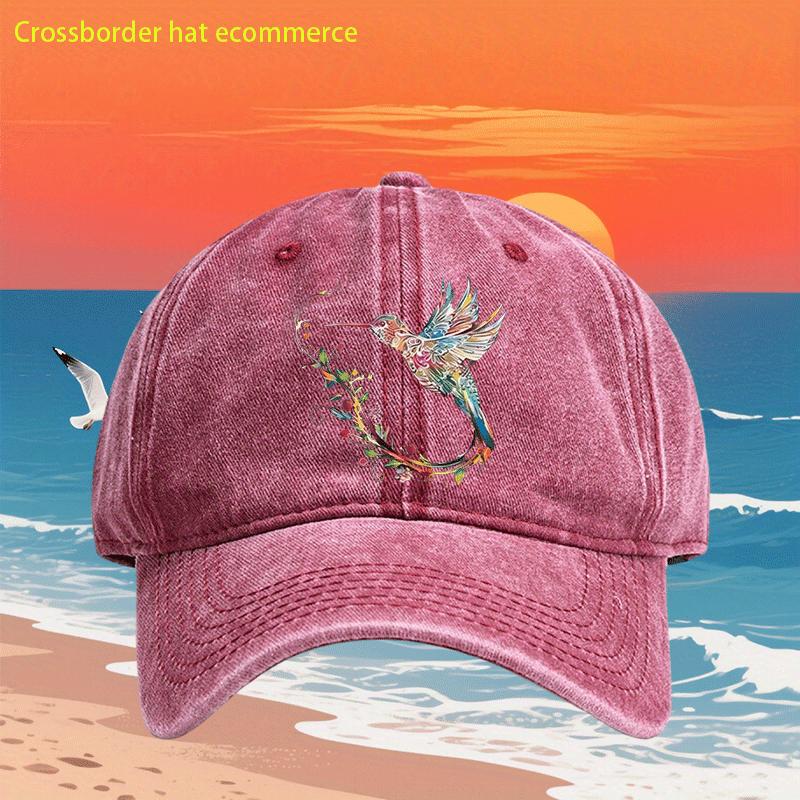 Джинсовая кепка-бейсболка с принтом колибри, вымытая, винтажная, мягкая, регулируемая, для улицы, унисекс One Size