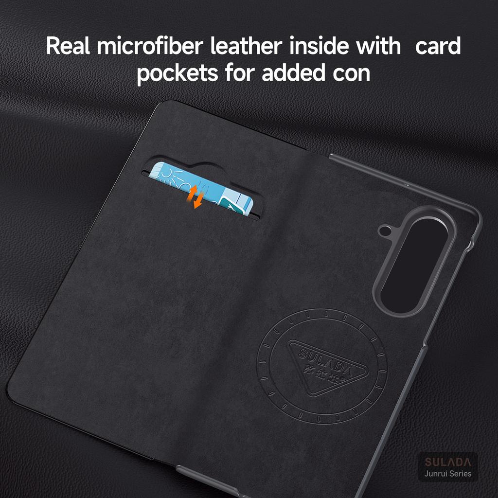 Original Sulada Genuine Leather Magsafe Case For Samsung Galaxy Z Fold8Ultra 7 Ring Holder Bracket Window View Flip Cover